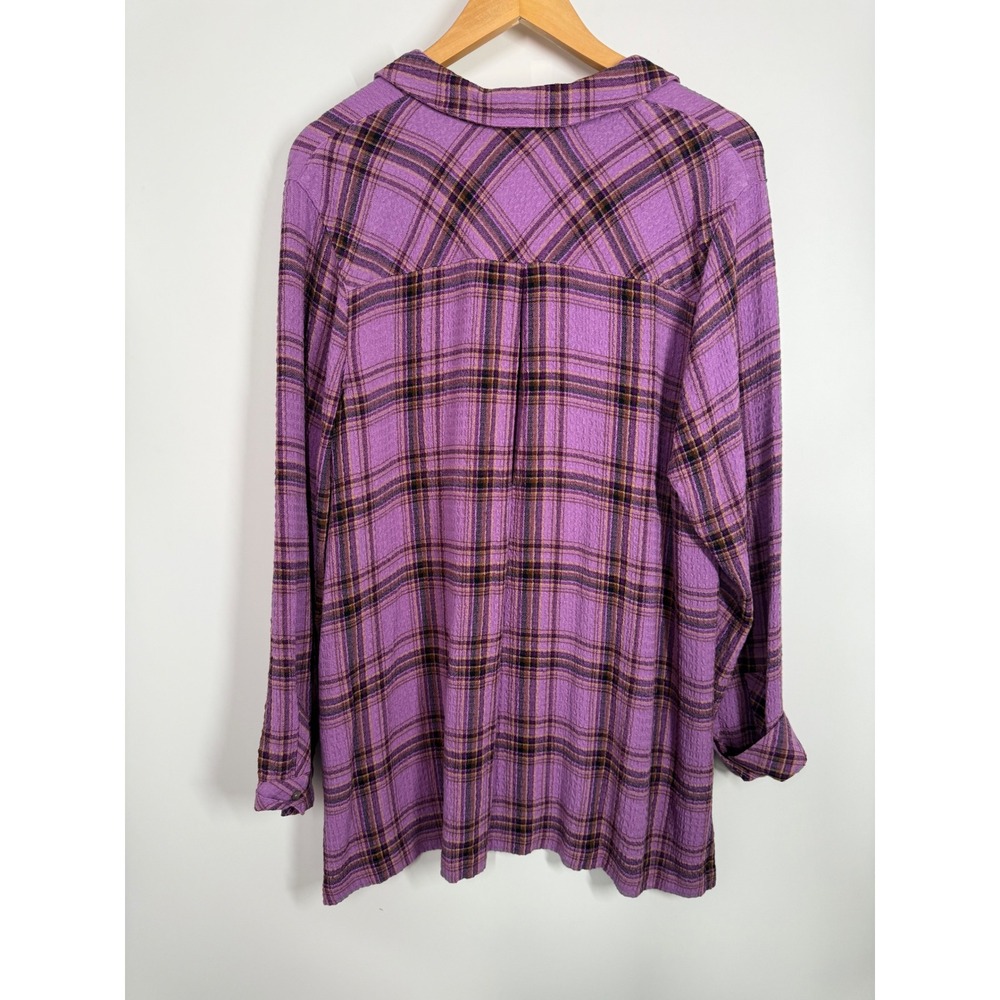 J Jill Purple Plaid Long Sleeve Collared Button Down Tunic Shirt Sz L Top Blouse - Picture 6 of 9
